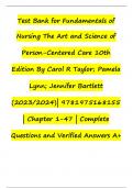 Test Bank for Fundamentals of Nursing The Art and Science of Person-Centered Care 10th Edition By Carol R Taylor; Pamela Lynn; Jennifer Bartlett (2023/2024)| 9781975168155 | Chapter 1-47 | Complete Questions and Verified Answers A+