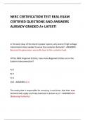 NERC CERTIFICATION TEST REAL EXAM CERTIFIED QUESTIONS AND ANSWERS ALREADY GRADED A+ LATEST! 