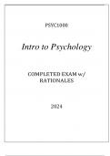 PSYC1000 INTRO TO PSYCHOLOGY EXAM Q & A WITH RATIONALES 2024