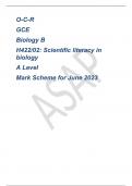 O-C-R GCE Biology B H422/02: Scientific literacy in biology A Level Mark Scheme for June 2023