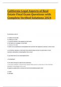 California Legal Aspects of Real Estate Final Exam Questions with Complete Verified Solutions 2024