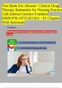 Test Bank For Abrams’ Clinical Drug Therapy Rationales for Nursing Practice 12th Edition Geralyn Frandsen ISBN:978-1975136130|1 - 61 Chapter With Rationals