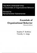 Test Bank For Essentials of Organizational Behavior 15th Edition By Stephen Robbins, Timothy Judge (All Chapters, 100% Original Verified, A+ Grade)