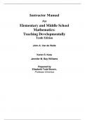 Instructor Manual For Elementary and Middle School Mathematics Teaching Developmentally 10th Edition By John Van de Walle, Karen Karp (All Chapters, 100% Original Verified, A+ Grade)