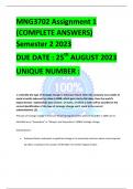 MNG3702 Assignment 1 (COMPLETE ANSWERS) Semester 2 2023 DUE DATE : 25th AUGUST 2023 UNIQUE NUMBER : 1.1 Identify the type of strategic change in Anheuser-Busch when the company was unable to avoid a hostile takeover by InBev in 2008, which gave rise to AB