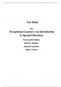 Test Bank For Exceptional Learners An Introduction to Special Education 14th  Edition By Daniel Hallahan, James Kauffman, Paige Pullen (All Chapters, 100% Original Verified, A+ Grade)