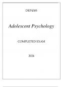 DEP4305 ADOLESCENT PSYCHOLOGY Q & A EXAM 2024.