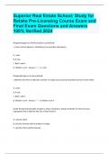 Superior Real Estate School: Study for Retake Pre-Licensing Course Exam and Final Exam Questions and Answers 100% Verified 2024