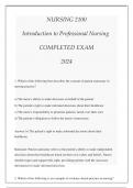 NURSING 2100 INTRO TO PROFESSIONAL NURSING EXAM Q & A 2024.