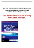 Test bank for Critical Care Nursing: Diagnosis and Management 9th Edition by Linda D. Urden; Kathleen M. Stacy; Mary E. Lough, Chapter 1-41