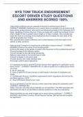 NYS TOW TRUCK ENDORSEMENT  ESCORT DRIVER STUDY QUESTIONS  AND ANSWERS SCORED 100%