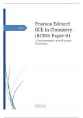 Edexcel GCE In Chemistry (8CH0) Paper 01 : Core Inorganic and Physical Chemistry JUNE 2023