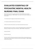 EVALUATED ESSENTIALS OF  PSYCHIATRIC MENTAL HEALTH  NURSING FINAL EXAM