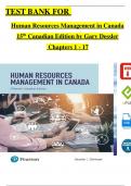 TEST BANK For Human Resources Management in Canada 15th Canadian Edition, Verified Chapters 1 - 17, Complete Newest Version