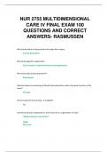 NUR 2755 MULTIDIMENSIONAL  CARE IV FINAL EXAM 100  QUESTIONS AND CORRECT  ANSWERS- RASMUSSEN