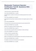 Wastewater Treatment Operator Certification Test #4  Questions With correct  Answers 