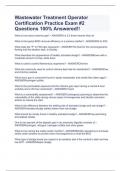 Wastewater Treatment Operator Certification Practice Exam #2 Questions 100% Answered!!