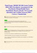 Final Exam: NR548/ NR 548 (Latest Update 2024/ 2025) Psychiatric Assessment for the Psychiatric-Mental Health Nurse Practitioner Review |Weeks 7-8 Covered| Questions and Verified Answers| 100% Correct- Chamberlain