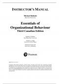 INSTRUCTOR’S MANUAL  Michael Halinski  Ryerson University  Essentials of  Organizational Behaviour  Third Canadian Edition