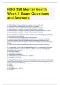 NSG 350 Mental Health Week 1 Exam Questions and Answers