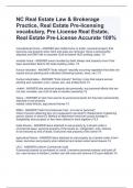 NC Real Estate Law & Brokerage Practice, Real Estate Pre-licensing vocabulary, Pre License Real Estate, Real Estate Pre-License Accurate 100%