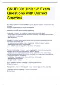 CNUR 301 Unit 1-2 Exam Questions with Correct Answers 