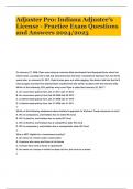 Adjuster Pro: Indiana Adjuster's License - Practice Exam Questions and Answers 2024/2025