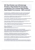 NC Real Estate Law & Brokerage Practice, Real Estate Pre-licensing vocabulary, Pre License Real Estate, Real Estate Pre-License  100% correct!