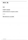 #O C R    GCE  English Language  H470/02: Dimensions of linguistic variation  A Level   Mark Scheme for June 2023