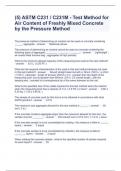 (5) ASTM C231 C231M - Test Method for Air Content of Freshly Mixed Concrete by the Pressure Method Questions with Accurate Answers 2024