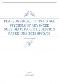 PEARSON EDEXCEL LEVEL 3 AS PSYCHOLOGY ADVANCED SUBSIDIARY PAPER 1 QUESTION PAPER JUNE 2023 