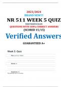 NR 511 WEEK 5 QUIZ MIDTERM EXAM  Updated 2024 (QUESTIONS WITH 100% CORRECT ANSWERS (SCORED 15/15)A+ GRADED Verified 