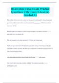 Real Estate Final Exam Practice Questions with Correct Answers  Graded A+ 