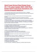 Gold Coast School Real Estate Exam  Ch.1-19 Latest Update 2024 | 2024 Real  Estate Gold Coast Exam Questions and  Correct Answers Rated A+