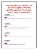 Midterm & Final Exams: NR570/ NR 570 (New 2024/ 2025 Updates BUNDLED TOGETHER WITH COMPLETE SOLUTIONS) Common Diagnosis & Management in Acute Care | Questions and Verified Answers - 100% Correct- A Grade - Chamberlain