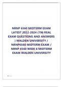 NRNP 6560 MIDTERM EXAM LATEST 2022-2024 (196 REAL EXAM QUESTIONS AND ANSWERS ) WALDEN UNIVERSITY / NRNP6560 MIDTERM EXAM / NRNP 6560 WEEK 6 MIDTERM EXAM WALDEN UNIVERSITY 