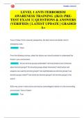 LEVEL 1 ANTI-TERRORISM  AWARENESS TRAINING (JKO) PRETEST EXAM 3 | QUESTIONS & ANSWERS  (VERIFIED) | LATEST UPDATE | GRADED  A+