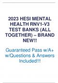 2023 HESI MENTAL HEALTH RNV1-V3 TEST BANKS (ALL TOGETHER) – BRAND NEW!! A++