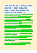 AQA SOCIOLOGY - EDUCATION (PAPER 1) 2024 UPDATED QUESTIONS AND ANSWERS VERIFIED BY EXPERTS