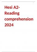 HESI A2 Reading comprehension Section 2024 Latest 