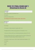 BIOD 151 FINAL EXAM A&P  1 WITH CORRECT ANSWERS (Download to Score A)