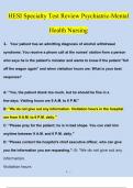 HESI Specialty Test Review Psychiatric-Mental Health Nursing | Questions with 100% Correct Answers | Verified | Updated 2024