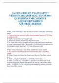 PA EFDA BOARD EXAM LATEST VERSION 2023-2024 REAL EXAM 300+ QUESTIONS AND CORRECT ANSWERS|(VERIFIED ANSWERS)AGRADE