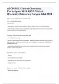 ASCP BOC Clinical Chemistry Electrolytes/ MLS ASCP Clinical Chemistry Reference Ranges Q&A 2024