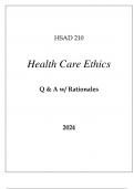 HSAD 210 HEALTH CARE ETHICS EXAM Q & A WITH RATIONALES 2024.