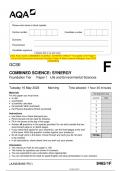 2023 AQA GCSE COMBINED SCIENCE: SYNERGY 8465/1F Foundation Tier Paper 1 Life and Environmental Sciences Question Paper & Mark scheme (Merged) June 2023 [VERIFIED]