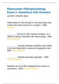 Rasmussen Pathophysiology Exam 2- Questions And Answers LATEST UPDATE 2024    Inflammation of the stomach's mucosal lining (may involve the entire stomach or a region) - ANSGastritis    _________Can be a mild, transient irritation, or it cab be a sever