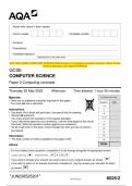 2023 AQA GCSE COMPUTER SCIENCE 8525/2 Paper 2 Computing concepts Question Paper & Mark scheme (Merged) June 2023 [VERIFIED]