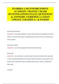 FLORIDA LAW ENFORCEMENT  ACADEMY: TRAFFIC CRASH  INVESTIGATIONS EXAM | QUESTIONS  & ANSWERS (VERIFIED) | LATEST  UPDATE | GRADED A+ & PASSED