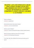 TRAFFIC LAW AND SUBSTANCE ABUSE  EDUCATION COURSE STUDY SET  (HILLSBOROUGH COUNTY FLORIDA)  EXAM | QUESTIONS & ANSWERS  (VERIFIED) | LATEST UPDATE | GRADED  A+ & PASSED